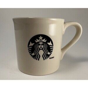 STARBUCKS 2013 never used Large 14 oz Coffee Tea Mug cream color black logo